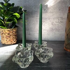 Vintage Federal Glass Candle Holders: Petal Crystal, Star-Shaped Set of 4